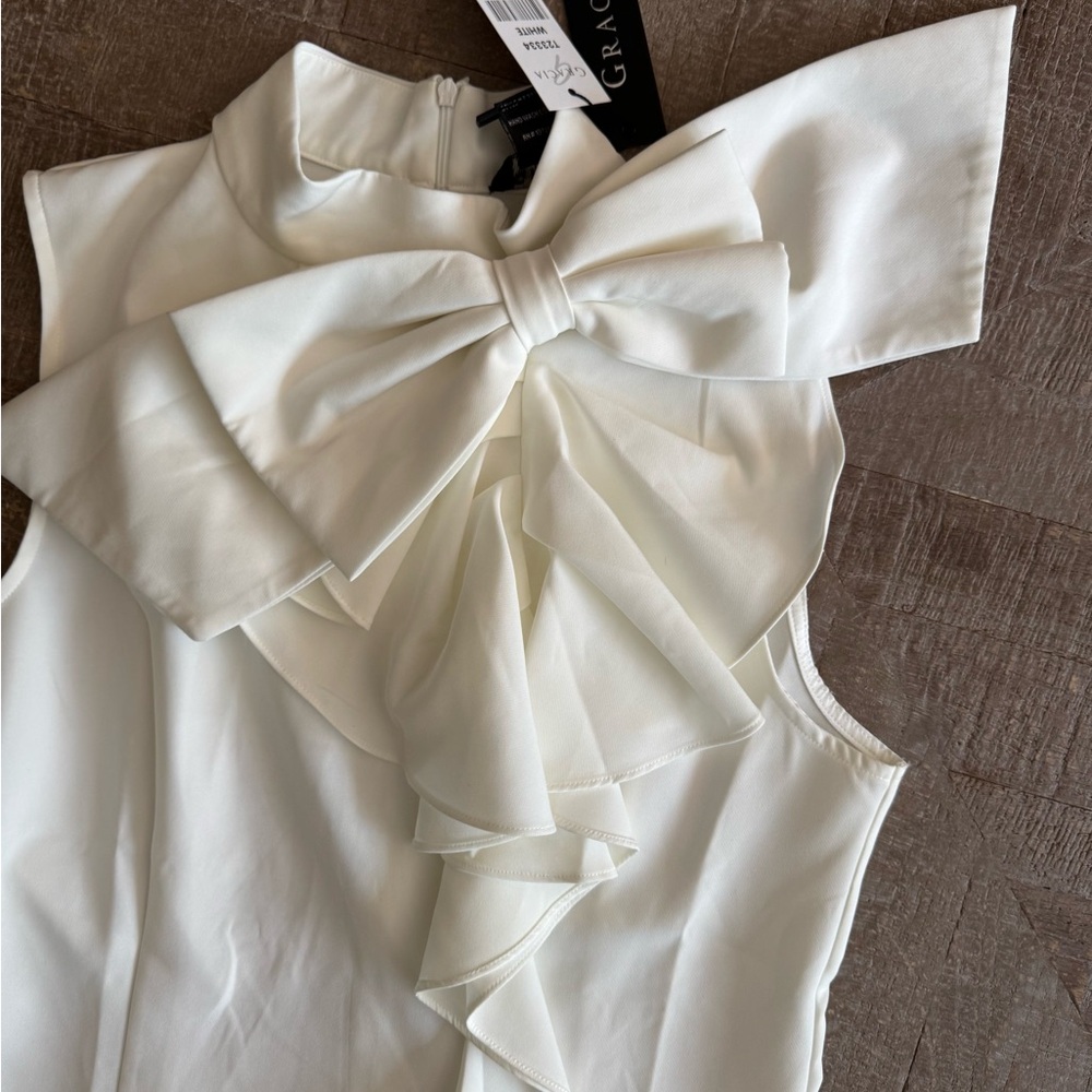 NWT GRACIA + WHITE + SLEEVLESS + BOW - Picture 9 of 10